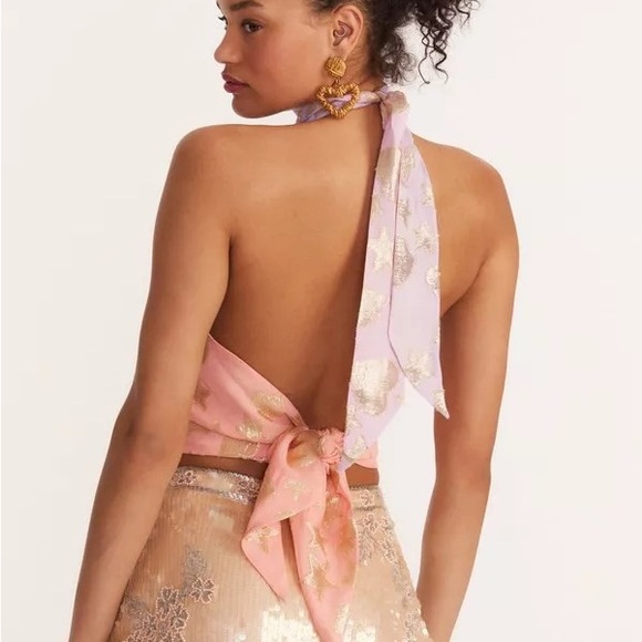 NWT LoveShackFancy Exclusive Boca Handkerchief Top in Sunset Ombré Orange XS + L - Picture 3 of 10